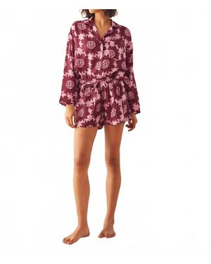 Omika Long Sleeve Top And Shorts Pajama Set - Red