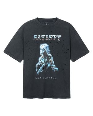 Satisfy Distressed Graphic T-Shirt With Horse Design - Black