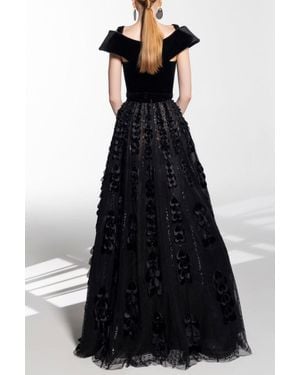 Saiid Kobeisy Beaded Tulle Skirt With Velvet Bodysuit - Black