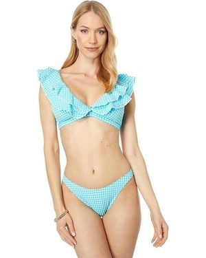 Lilly Pulitzer Aelin Bikini Top Gingham Ruffle Swimwear Jdm929 - Blue