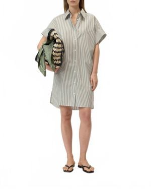 Closed Striped Shirt Dress - Green