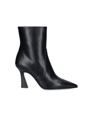 Stuart Weitzman Pointed Toe Ankle Boots With Sculpted Mid-Height Heel - Black