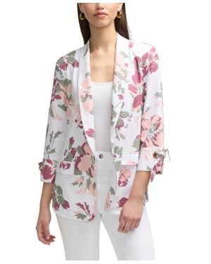 Ellen Tracy Shawl Collar Blazer With Sleeve Grommet - White