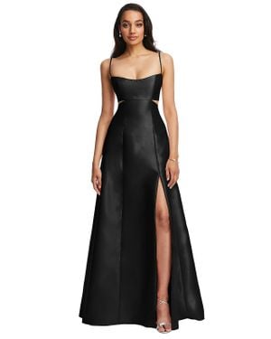 Alfred Sung Open Neckline Cutout Satin Twill A-line Gown - Black