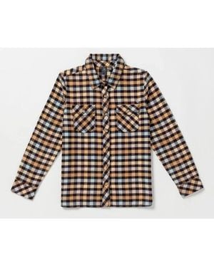 Volcom Girls Getting Shirt Plaid Cotton Long Sleeve Button Up Gbo275 - Black