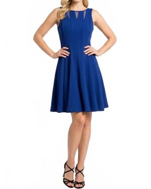 Gabby Skye Illusion Mesh Fit And Flare Party Dress - Blue