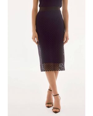Joseph Ribkoff Guipure Lace Pencil Midi Skirt - Purple