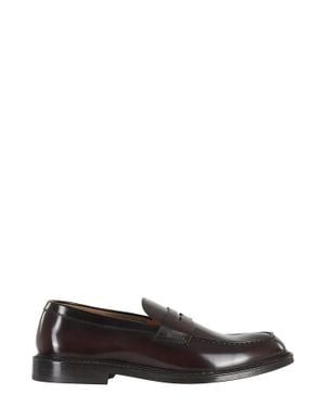 Doucal's Dark Penny Leather-Sole Leather Loafers - Black