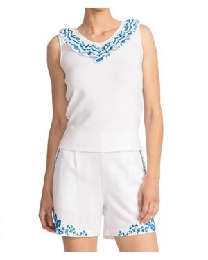 Johnny Was Daria Mixed Media Flutter Tank - White