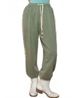 Pol Crochet Side Trim Knit Sweatpants - Green