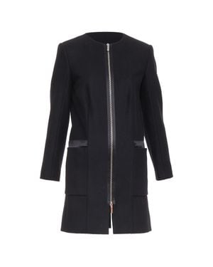 The Row Wool Blend Collarless Zip Coat - Black