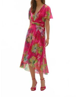 Joseph Ribkoff Crinkle And Mesh Floral Print Fit And Flare Dress - Red