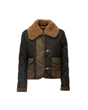 Fay Quilted Jacket With Removable Faux Shearling Collar And Velvet Inserts - Black
