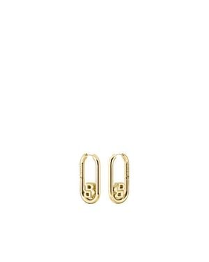BOSS Tone Hoop Earrings With Double B Monograms - Metallic