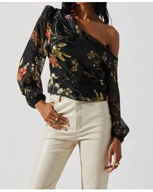 Astr Reign Sheer Puff Sleeve Top - Black