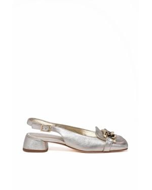 Bruglia Metallic Chain Detail Leather Heels - White