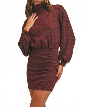Lush Mock Neck Cinched Knit Dress - Red