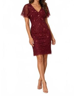 Adrianna Papell Beaded Mesh Dolman Sheath Dress - Red