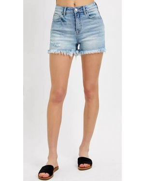 Risen High Rise Raw Hem Shorts - Blue