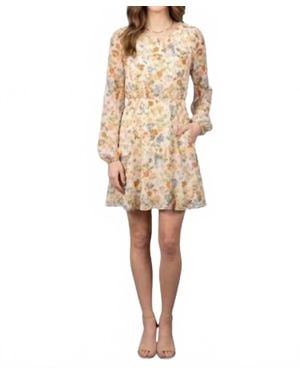 Sunday Edition Round Neck Everyday Floral Long Sleeve Mini Dress - Natural