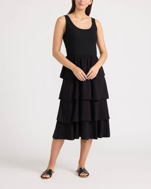 Ellen Tracy Knit Tank Top Tiered Dress - Black
