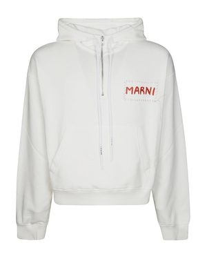 Marni Relaxed-Fit Hoodie With Embroidered Logo Patch - White