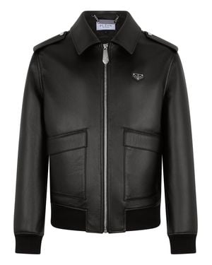 Philipp Plein Eco Leather Aviator Jacket - Black