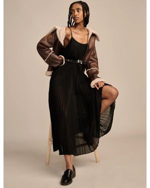 Lucky Brand Pleated Party Midi Dress - Black