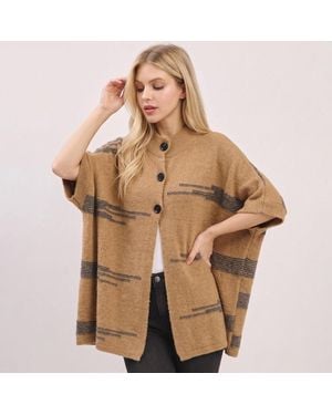 TRUEDAMES Abstract Dashes Knit Poncho Cardigan - Brown
