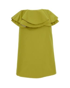 Plan C Midi Duchesse Skirt With Ruffled Waist And Back Slit - Green