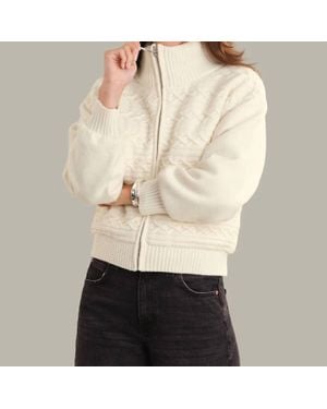 525 America Alpine Cable Knit Zip Up - Natural