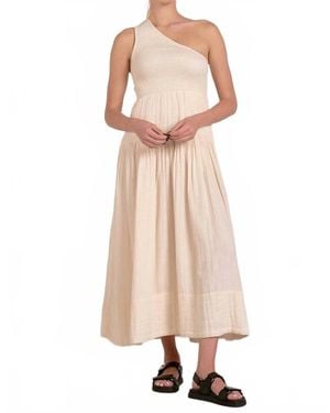 Elan One Shoulder Smocked Maxi Dress - Natural