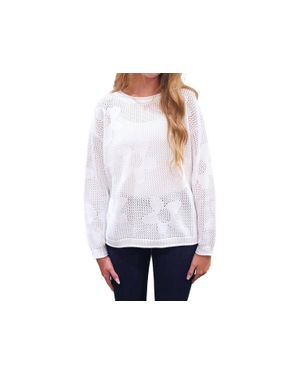 Camille & Co Flower Open Knit Sweater - White