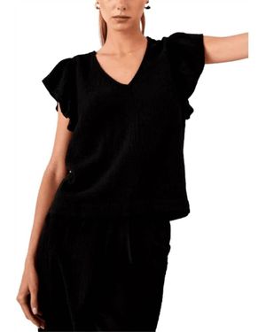Rails Lela Flutter Sleeve Organic Cotton Gauze Top - Black