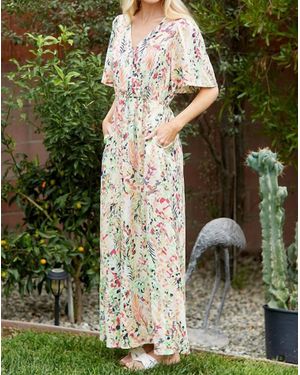 lime + chili Ott Print V-Neck Maxi Dress - Green