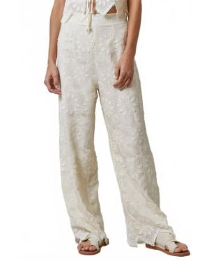 Lalavon Floral Embroidery Wide Leg Trouser Pants - Multicolor