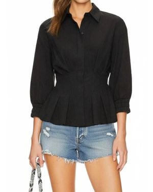 VAVA Eyewear Dart Detail Quarter Sleeve Button Down Blouse - Black