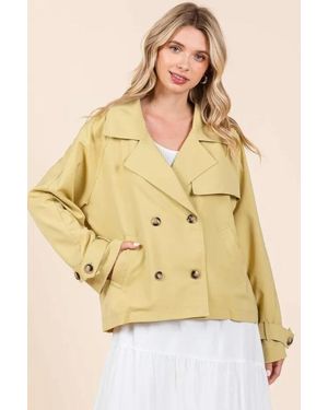 TRUEDAMES Double Breasted Long Sleeve Trench Coat Jacket - Natural