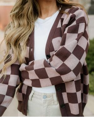 Indie & Co Hunter Checker Cardigan - Brown
