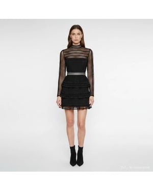 Self-Portrait Guipure Lace Sheer Mock-Neck Mini Dress - Black