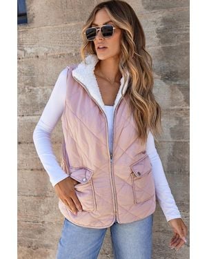 TRUEDAMES Fleece Lined Quilted Vest Coats - Pink