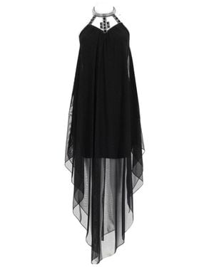 JOSHE Asymmetrical Layered Mini Dress With Decorative Neckline - Black