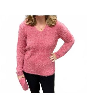 Marble Fuzzy Removable Neck Sweater - Red