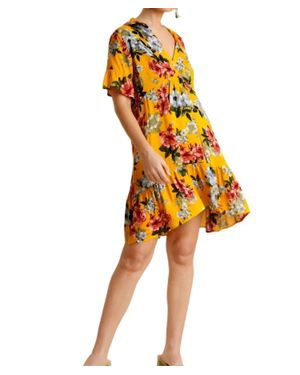 Umgee Floral Ruffle Babydoll Dress - Orange