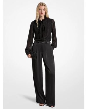 Michael Kors Metallic Clip Jacquard And Satin Tie-Neck Jumpsuit - Black