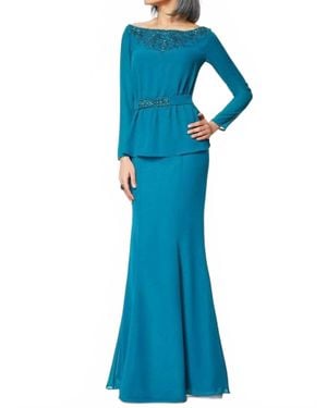 Clarisse Long Sleeve Chiffon Formal Dress - Blue