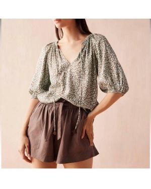 Omika Isla Elastic Sleeve Blouse - Brown
