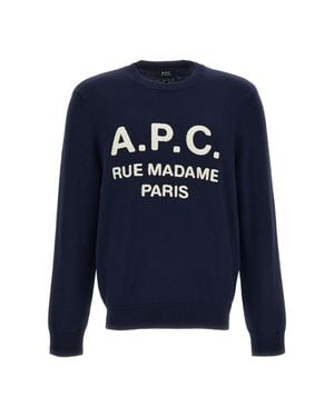 A.P.C. Crew-Neck Wool Sweater With Embroidered Slogan - Blue