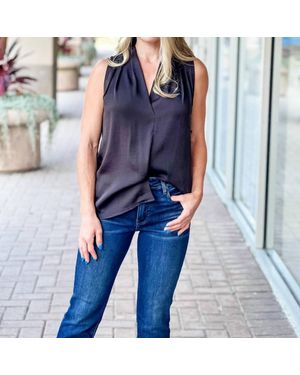 Kld. Signature Satin Surplice Shoulder Pleated Top - Blue