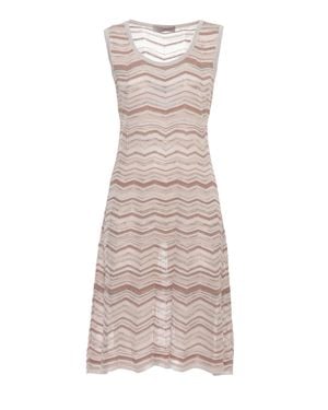 D. EXTERIOR Chevron Striped V-Neck Dress With Lurex Accents - Gray